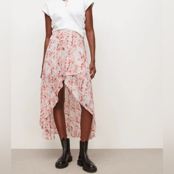 AllSaints Slvina Momo Asymmetrical Floral High-Low Skirt Size 12 - Picture 1 of 9